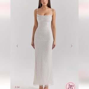 NWOT House Of Cb Calla Silver pearl embellished maxi dress Bridal White Bride M